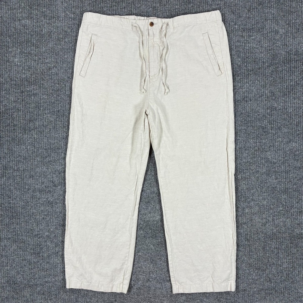 Boca Classics Linen Blend Drawstring Pants Beige Island Wear Straight Leg 38x29